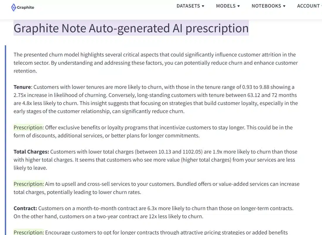 Generative AI in action, prescribing how to lower churn in company