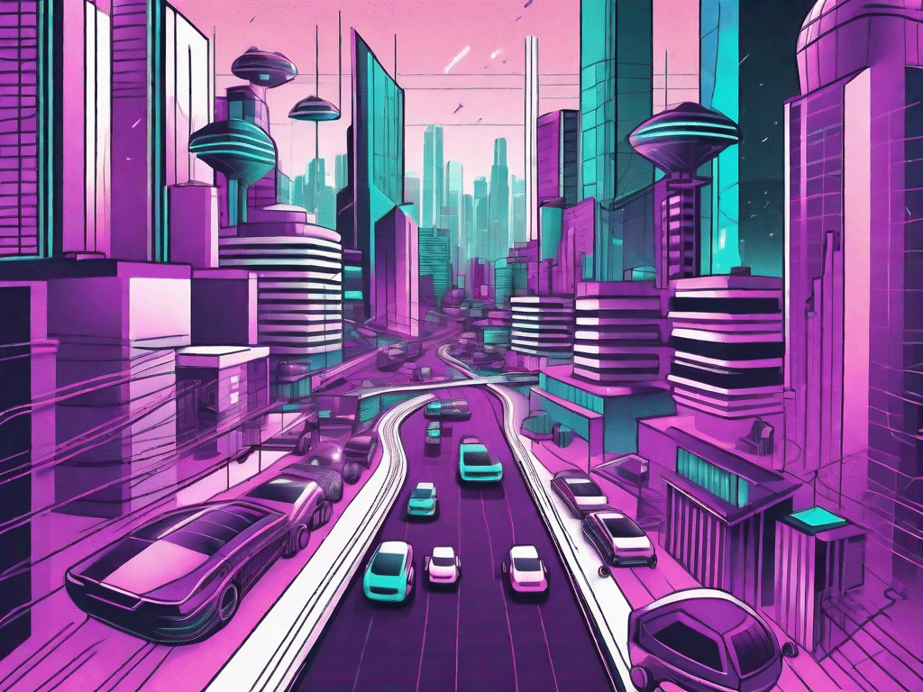 A futuristic cityscape with various ai technologies integrated