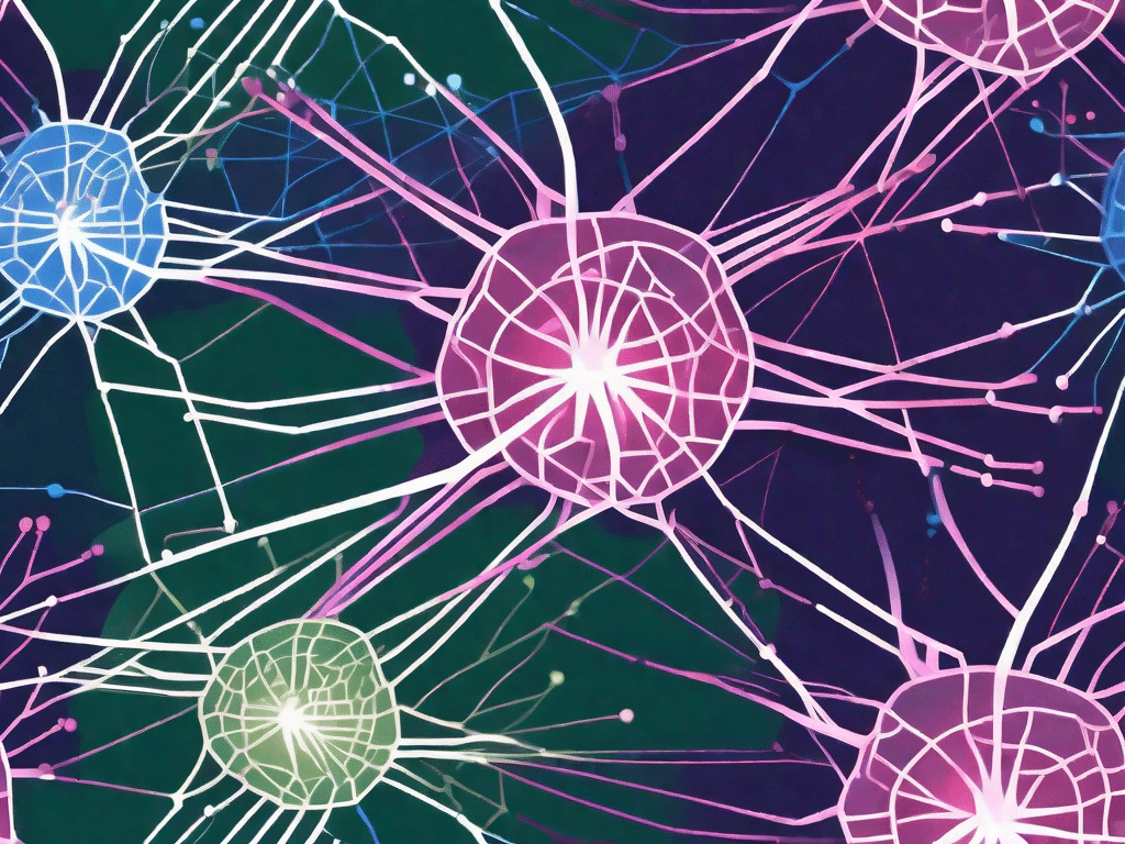 A complex neural network with interconnected nodes and pathways