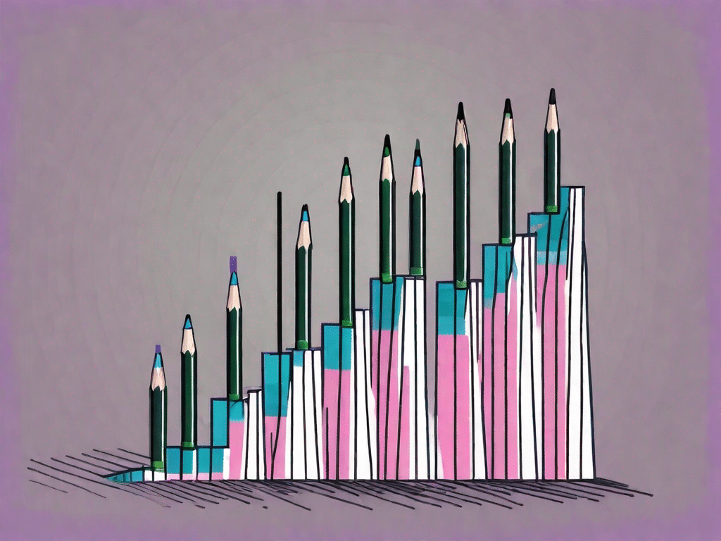 A bar graph made of graphite pencils that's increasing in height