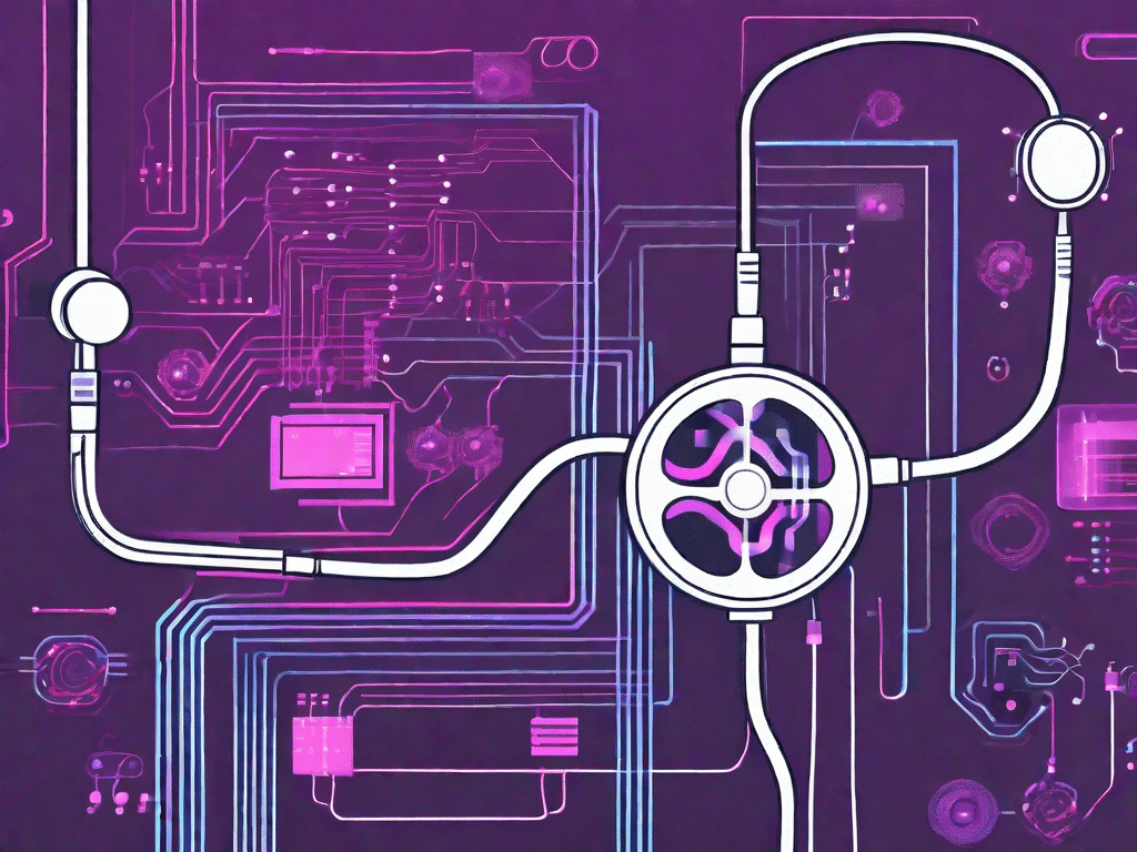 A stethoscope intertwined with a circuit board