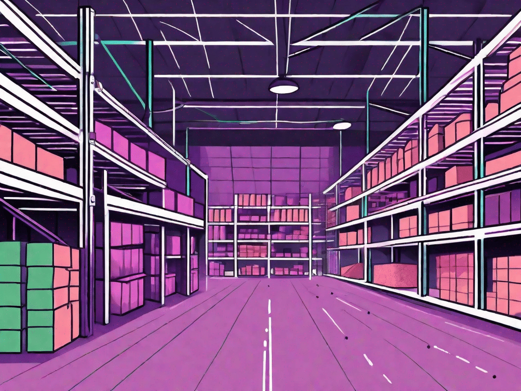 A warehouse filled with neatly organized shelves of goods