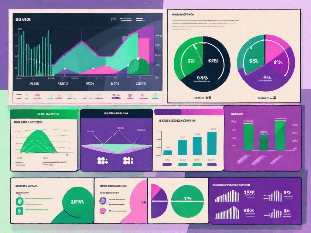 A digital marketing dashboard with various charts and graphs showing predictive analytics data