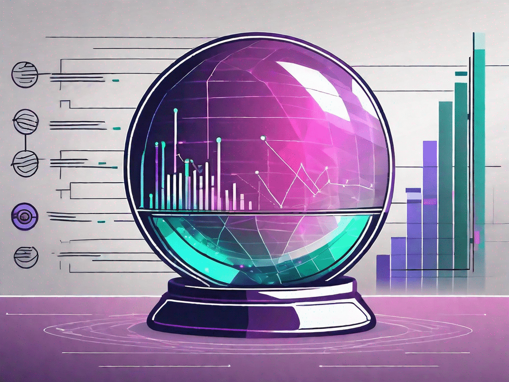 A futuristic crystal ball glowing with digital data and charts