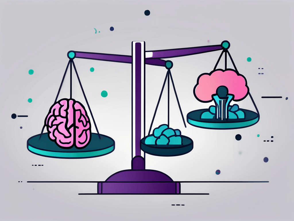 A balanced scale with various data icons on one side and a stylized brain on the other