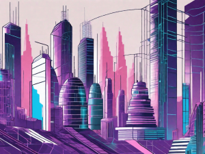 A futuristic cityscape being constructed by ai-powered machines