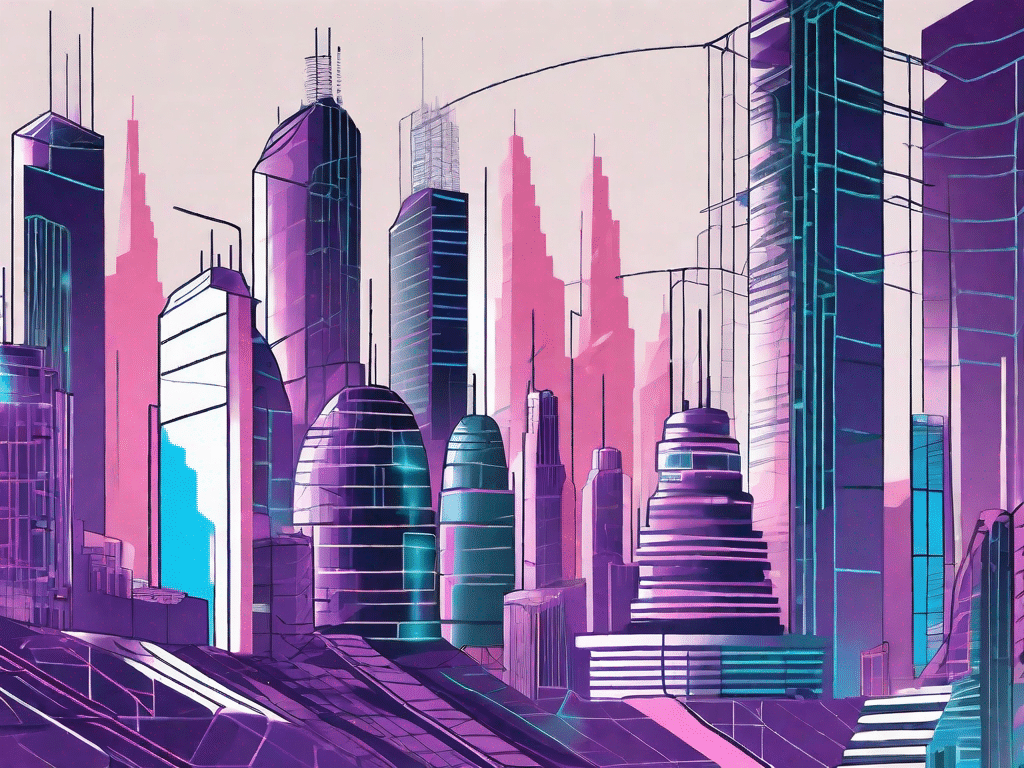 A futuristic cityscape being constructed by ai-powered machines