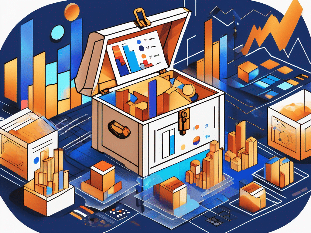 An open treasure chest overflowing with various colorful data symbols