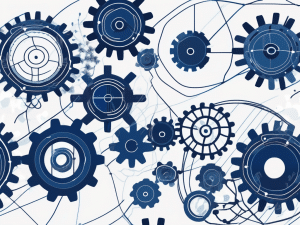 An abstract representation of interconnected gears and nature elements