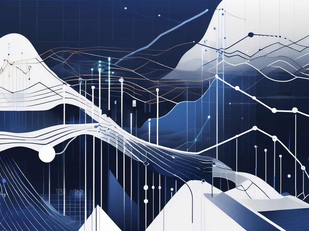 An abstract representation of data flowing through a futuristic landscape