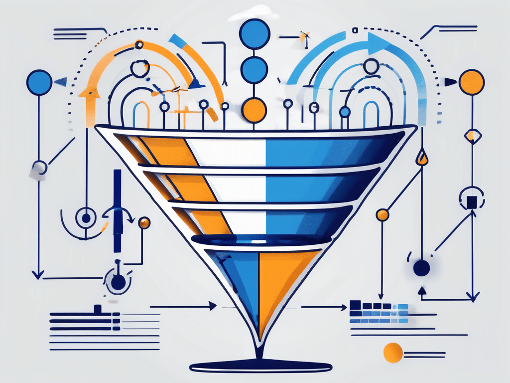 An abstract representation of data flowing into a funnel